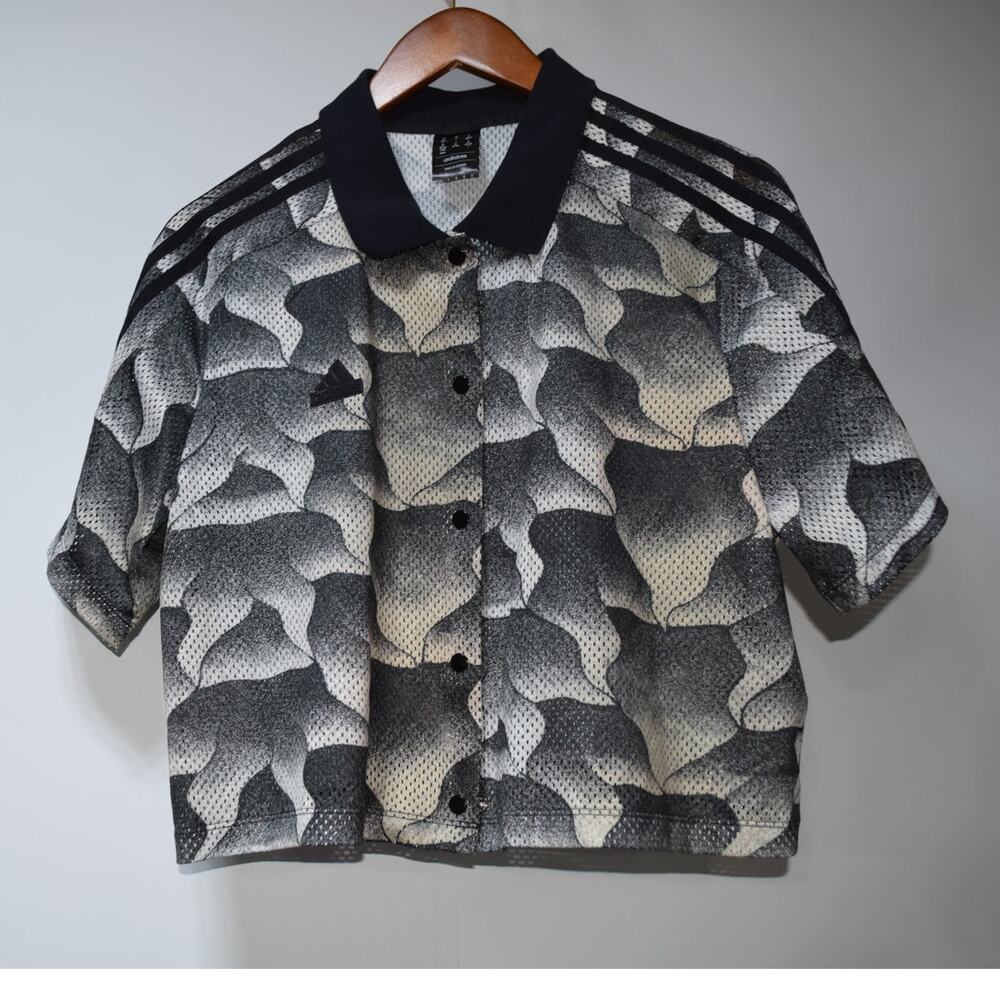 Adidas Originals Camo Mesh Button Front Jersey Shirt Black Gray Size M